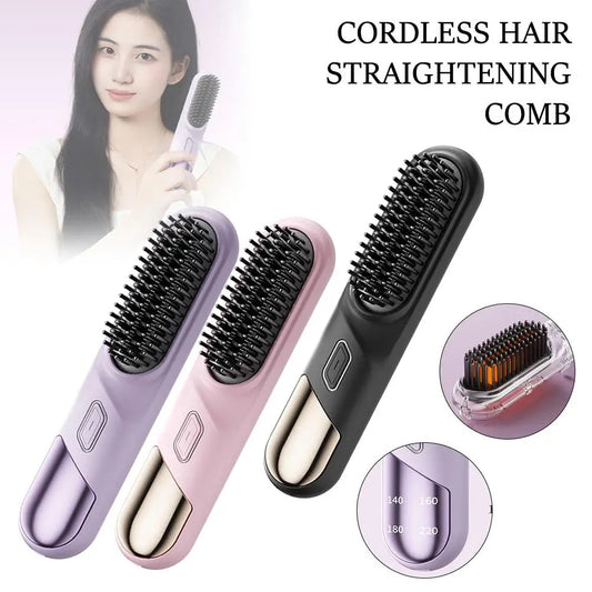 Cordless Wet & Dry Hair Straightener Brush - Fast Heating & Ionic Care