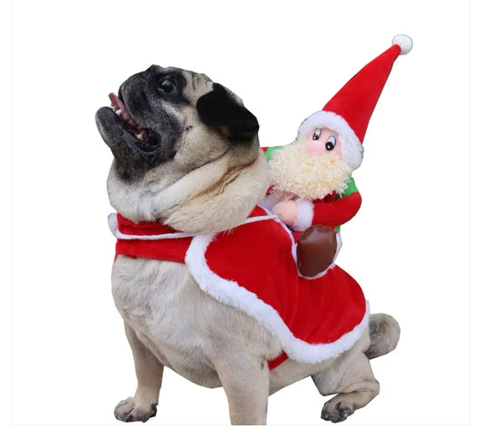 “Christmas Santa Riding Dog Costume – Festive Holiday Outfit”