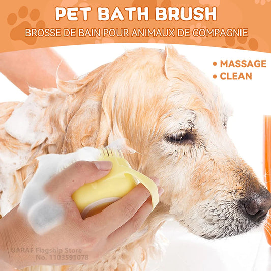 “2-in-1 Pet Bathing & Massage Brush – Silicone Shampoo Dispenser for Dogs & Cats”